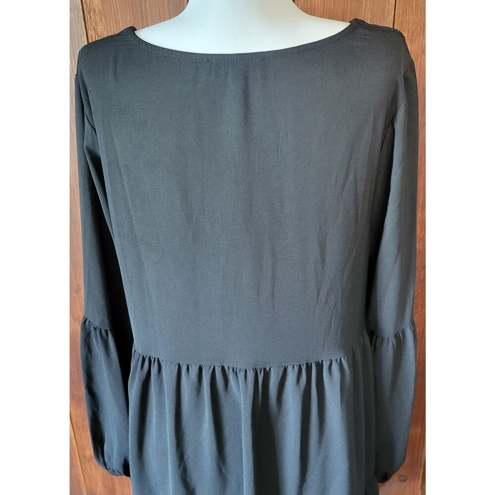 Roly Poly Women L Black Empire Waist Dress Balloon Sleeve Tiered Hem RP10853 - Picture 7 of 11